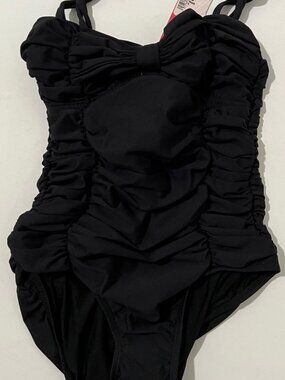 Lisa Curran Black Ruched One Piece Swimsuit,Women's Size 6 Adjustable Straps,NWT